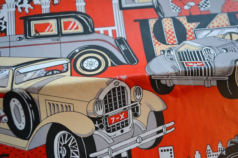 Vintage Wrapping Paper 1930s Gatsby Deco Luxury Cars Unused Full Sheet Plus Partials