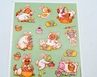 Vintage Easter Stickers - Animals Dressed in Bunny Suits - Full Sheet Hallmark