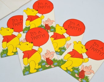 5 Vintage Hallmark Party Invitations - Winnie the Pooh and Piglet Birthday