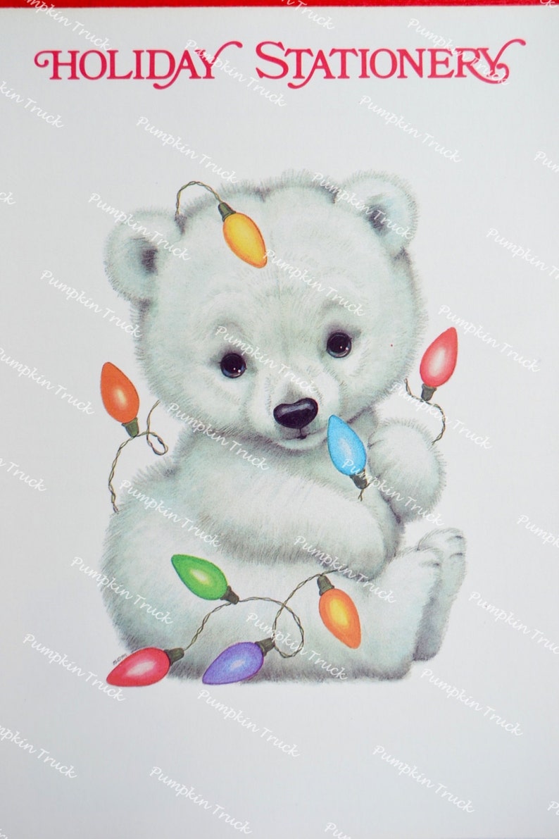 Vintage Christmas Stationery Note Pad Morehead Baby Polar Bear Writing Paper 30 Sheets