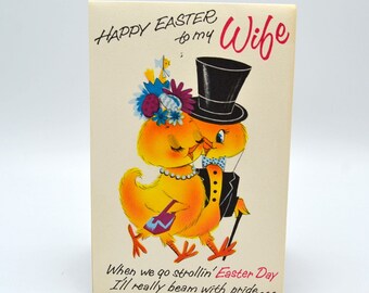 Vintage Easter Card - Yellow Chicks with Two Pop Outs to Wife - Used Norcross