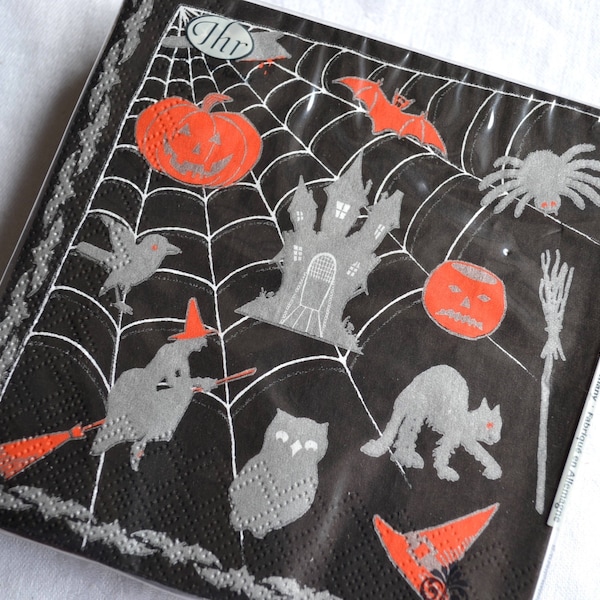 Halloween Paper Napkins - Witch Owl JOL Black Cat Spider Devil - Sealed Package of 20