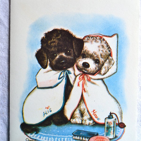 Vintage Greeting Card - Black and White Poodles - Unused by Charlot Byj