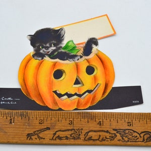 Vintage Halloween Place Card - Black Cat Kitten on JOL Pumpkin - Unused ...