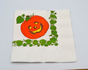 Vintage Paper Halloween Napkin - Jack O lantern Pumpkin and Vines - Hallmark