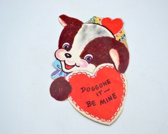 Vintage Valentines Day Card - Glittered Puppy Dog Doggone it Be Mine - Used