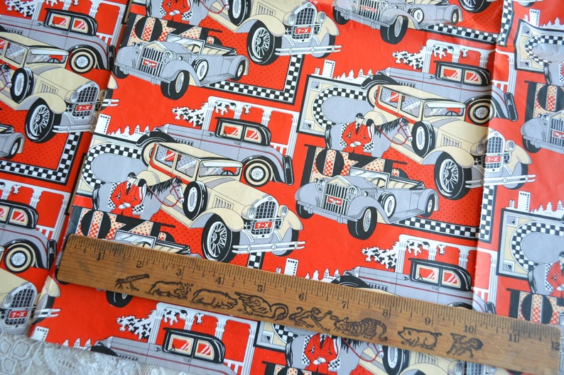 Vintage Wrapping Paper 1930s Gatsby Deco Luxury Cars Unused Full Sheet Plus Partials