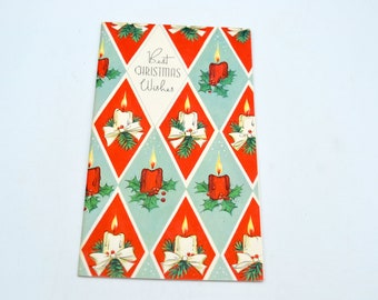 Vintage Christmas Card - Green and Red Harlequin Candles - Unused Mid Century