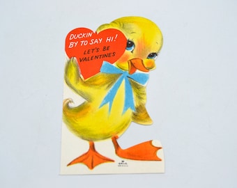 Vintage Valentines Day Card - Yellow Duckling - Unused Hallmark