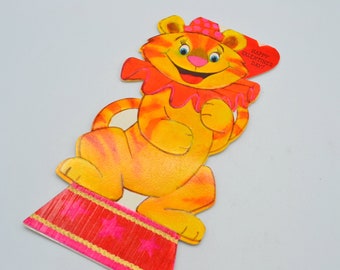 Vintage Valentine Card - Mod Circus Tiger - Used Hallmark