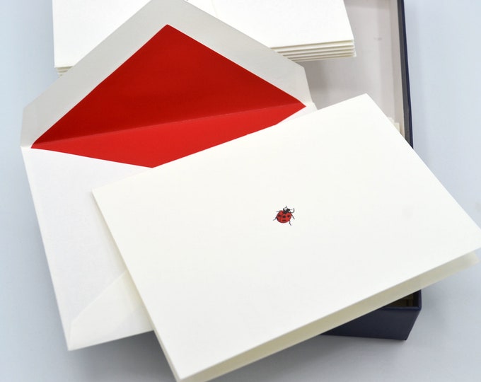 Vintage Crane's Stationery Notes Tiny Ladybug Cards and Red Lined