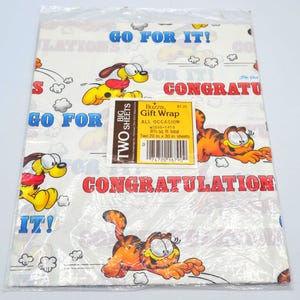 Vintage Garfield Cat Wrapping Paper - Congratulations - Buzza NOS 2 Sheets