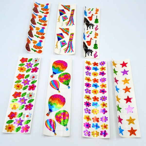 Vintage Stickers - Hambly Prismatic Foil Sheet - CHOOSE Design - Hot Air Balloons Stars Kites Piano