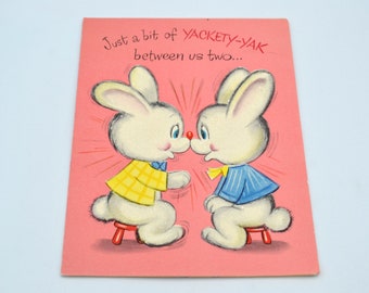Vintage Greeting Card - Miss You Bunny Rabbits - Unused Glitter