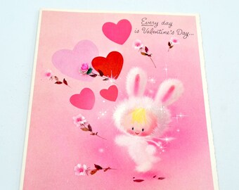 Vintage Valentine Card - Honey Bunny with Flower Ornament on Front - Used Norcross