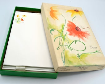 Vintage Eaton Stationery - Orange and Yellow Flowers - Box Set