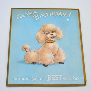 Vintage Birthday Card - Blue Ribbon Poodle with Glitter Collar - Used