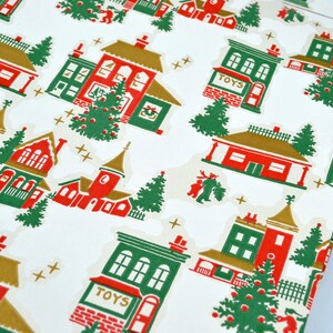 Vintage Christmas Wrapping Paper 1950s Town Buildings Church Tree Full ...