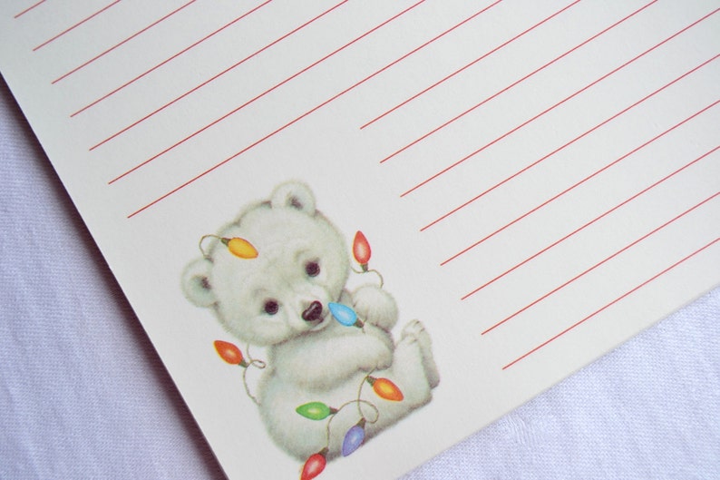 Vintage Christmas Stationery Note Pad Morehead Baby Polar Bear Writing Paper 30 Sheets