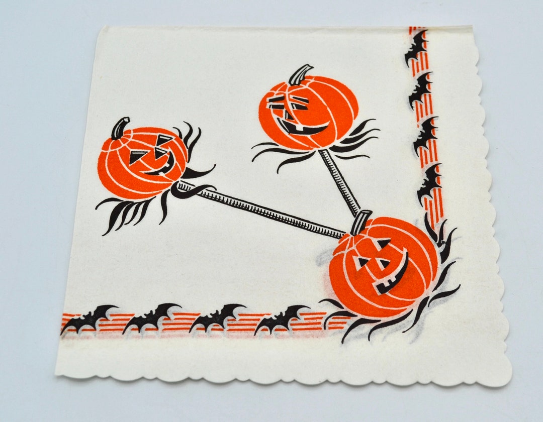 Vintage Halloween Paper Napkin Jack O Lantern Pumpkins and Bats Etsy
