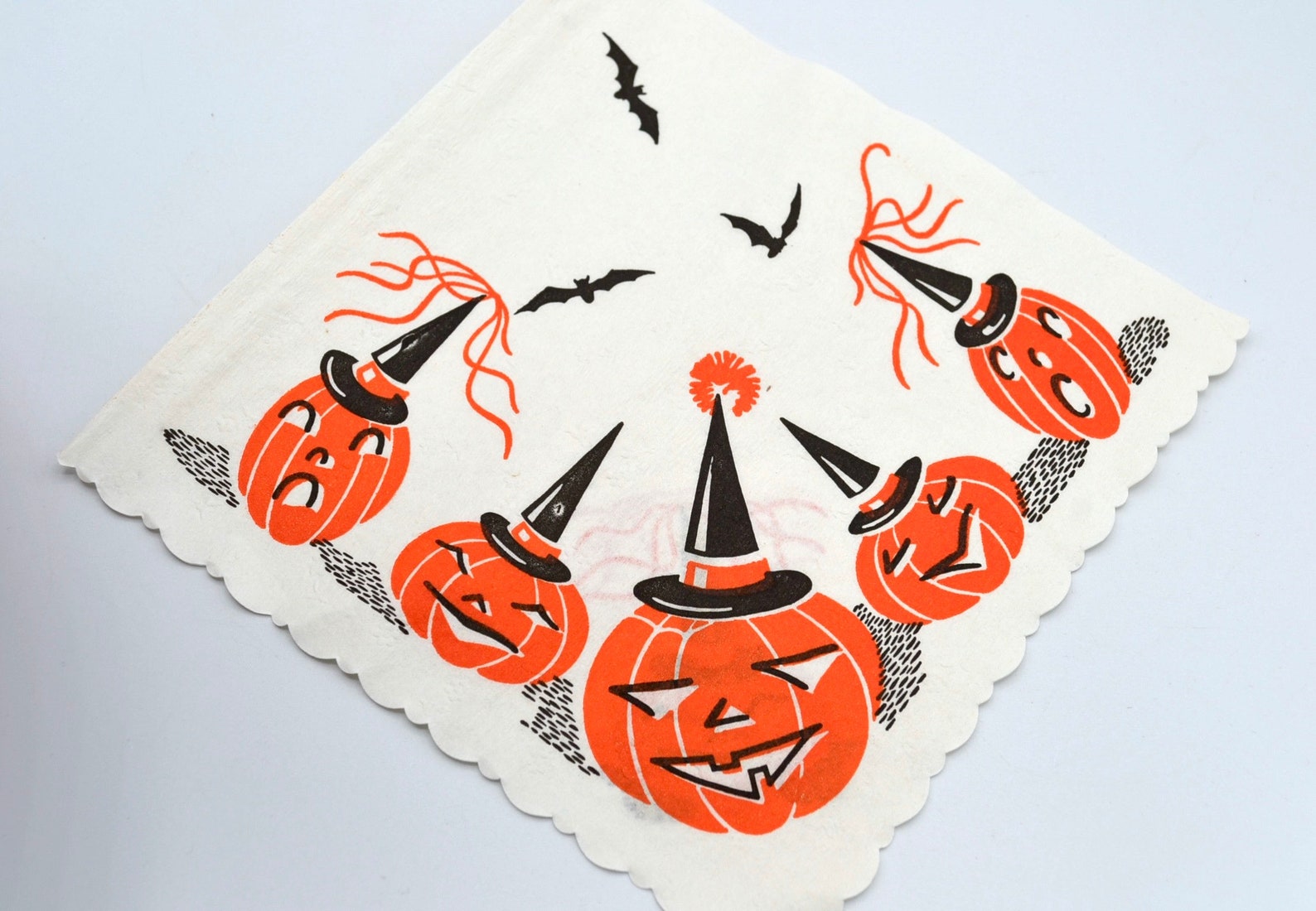 Vintage Halloween Paper Napkin Jack O Lantern Pumpkins Etsy