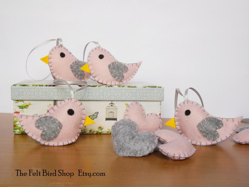 Pink and grey bird Nursery decor Bird baby shower Bird ornament Baby girl shower Pink bird Baby shower gift Birds party favors