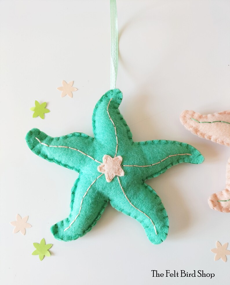 Felt Starfish Sea felt creatures Sea nursery decor Summer felt ornaments Under the sea Ocean life Beach house decor image 4