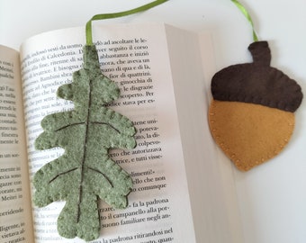 Felt bookmark - Leaf bookmark - Handmade bookmark - Acorn bookmark - Cute bookmark - Pastel bookmark - Cute stationery - Gift for reader