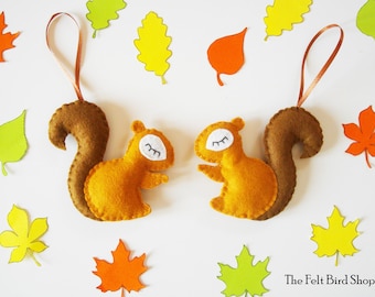 Felt squirrels - Autumn felt ornaments - Felt chipmunks - Christmas squirrel decor - Woodland felt animals - Squirrel nursery decor