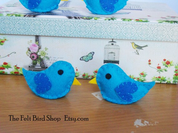 Uccellini Blu Della Felicità Mini Uccellini Di Pannolenci Bomboniere Arredo Cameretta Addobbi Di Feltro - 