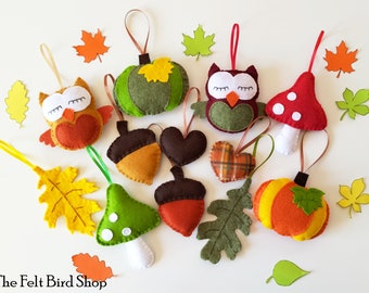 Autumn felt ornaments - Thanksgiving felt ornaments - Fall felt ornaments - Woodland  ornaments - Christmas felt decors