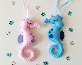 Felt Seahorse - Summer ornaments - Seahorse nursery decor - Sea creatures - Hanging ornaments - Ocean life baby mobile