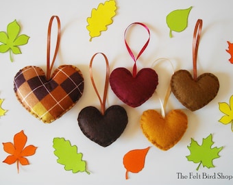 Fall felt hearts - Autumn felt ornaments - Autumn colors hearts - Thanksgiving day decor  - Autumn nursery decor
