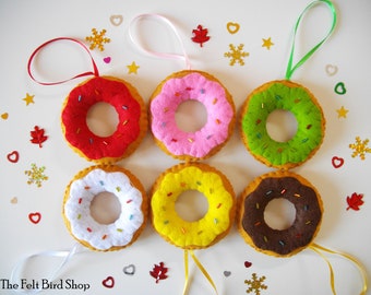 Donuts - Felt donut - Donut decor - Donut party - Playfood donuts - Donut lover gift - Christmas donut decor - Christmas tree decor