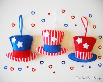 Uncle Sam's Hat - 4 of July decor - Independence day - Felt ornaments - Patriotic decor - Veteran's day - Memorial day