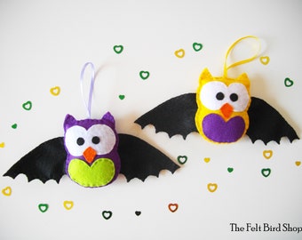 Bat Owls - Halloween owls - Halloween decoration - Sweet or treat - Autumn ornaments - Thanksgiving day - Felt owls - Halloween tree