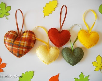 Autumn felt hearts - Autumn colors hearts -  Fall felt ornaments - Felt hearts - Autumn decor - Thanksgiving day