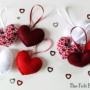 Valentine&#39;s felt hearts - Red felt hearts - Set of 8 - Valentine&#39;s day decor - Romantic decor - Mother&#39;s day - Love ornaments