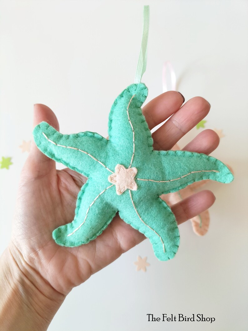 Felt Starfish Sea felt creatures Sea nursery decor Summer felt ornaments Under the sea Ocean life Beach house decor image 2