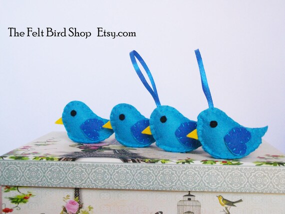 Uccellini Blu Della Felicità Mini Uccellini Di Pannolenci Bomboniere Arredo Cameretta Addobbi Di Feltro - 