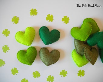 Bowl filler hearts - Set of 12 hearts - Saint Patrick's day - Green felt heart - Green ornaments - Tiered tray hearts - Saint Paddy