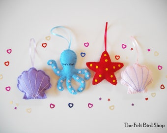 Felt sea creatures - Ocean felt decor - Set of 4 - Felt starfish - Shells decor - Sea themed nursery - Summer decor - Felt Octopus