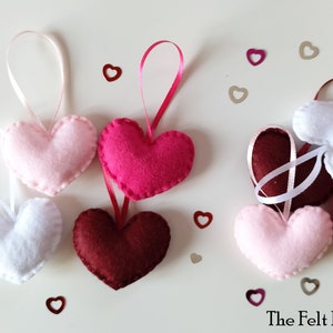 Bourgondische en roze vilten harten - Valentijnsdagdecoraties - Viltharten - Roze en witte harten - Valentijnsdagharten