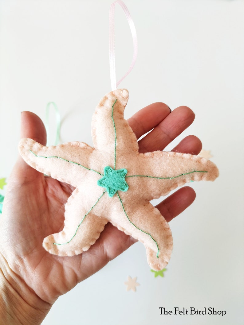 Felt Starfish Sea felt creatures Sea nursery decor Summer felt ornaments Under the sea Ocean life Beach house decor image 3