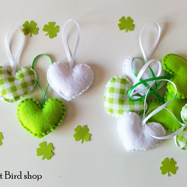 Green felt heart - Saint Patrick's decor - Green heart ornaments - Spring heart ornaments - Saint Patrick's day
