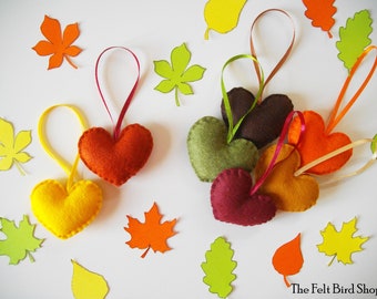 Corazones de otoño - Corazones de fieltro - Decoraciones de otoño - Decoraciones del hogar de otoño - Colores de otoño - Corazones de fieltro