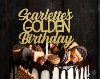 Golden Birthday Cake Topper, Custom Golden Birthday Topper, Happy Golden Birthday Cake Topper, Golden Birthday Party Decor, Golden Birthday