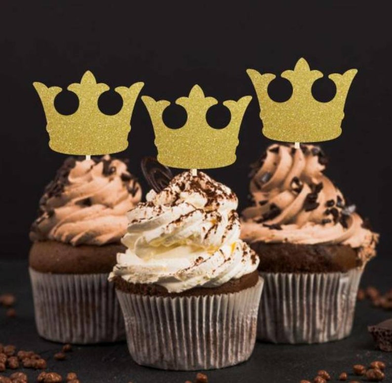 Prince Cupcake Toppers Prince Crown Cupcake Toppers Glitter Etsy