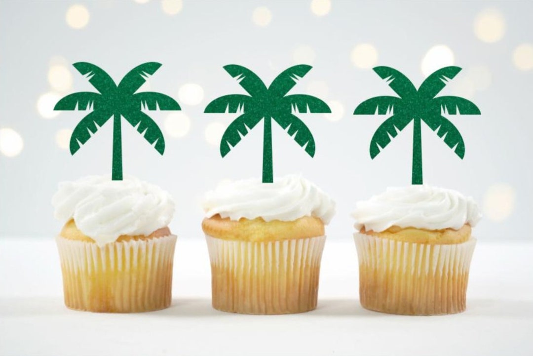Palm Tree Cupcake Toppers Glitter Palm Tree Toppers Palm Tree Etsy