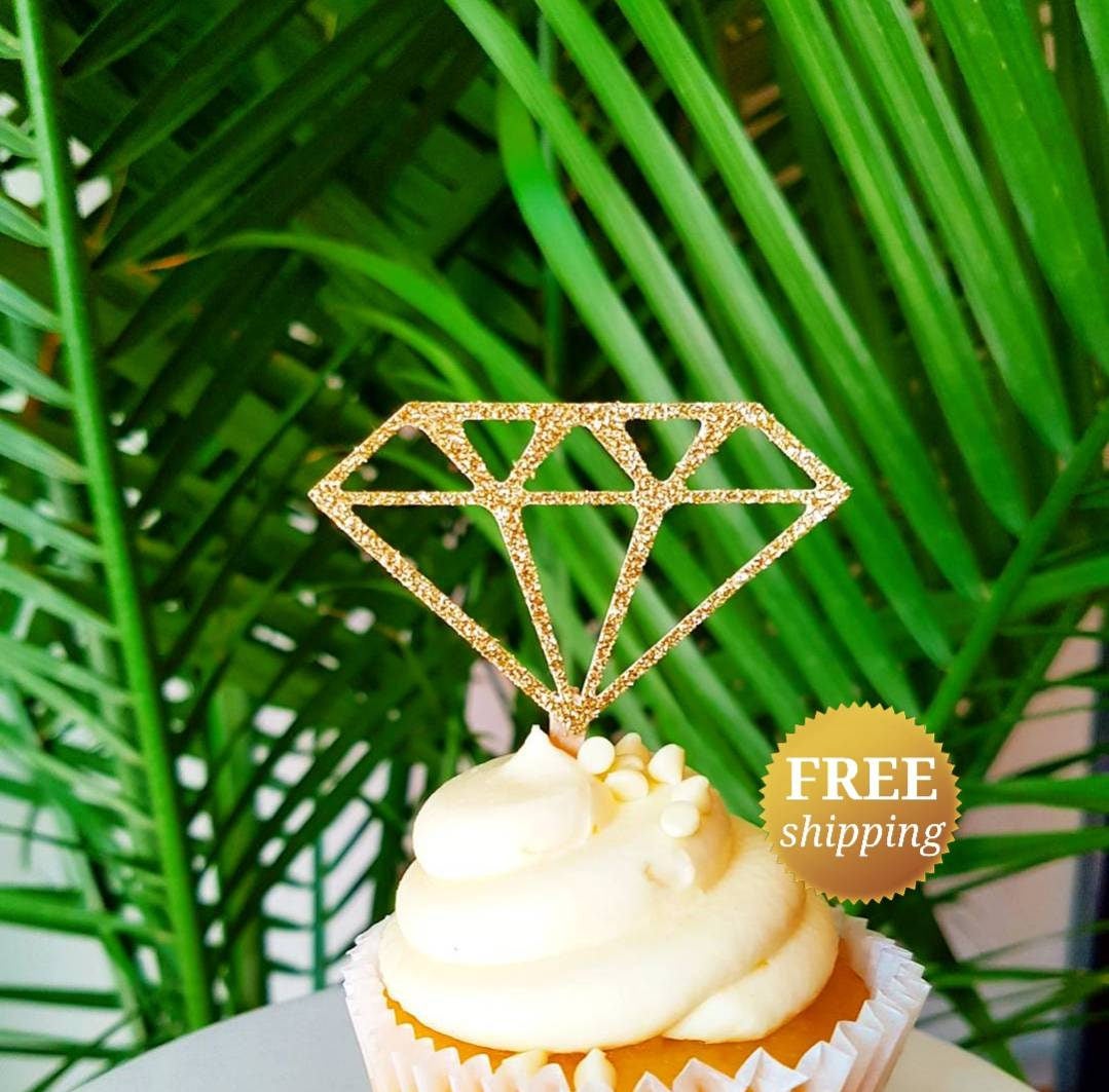 Diamond Cupcake Toppers Gold Glitter Diamond Cupcake Toppers Etsy